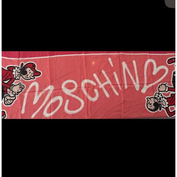 MOSCHINO RARE Olive Oil Theme Silk Luxury Scarf Red 20 X 64” NWOT Vintage - Picture 1 of 9